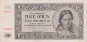 1000 Koruna 1945, the first series 01 A(!), BKK 78a, Hej 78a

VG