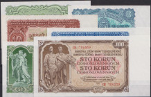 3 - 100 Koruna 1953, printed by Goznak Moskva, w/o perforation, 6 pcs, BKK 87 - 92, Hej 90 - 95

UNC - aUNC