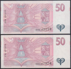 50 Koruna 1997; series D 10, E 01, 2 pcs, BKK CZ 17; Hej CZ 21

aUNC