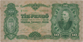 Hungary, 10 Pengö 1929, series B 498, Pick 96

VG