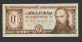 Hungary, 01 PRÓBA FORMA 1973, proof of identical design as Forints 1949 - 1989, pasted in black cardboard, Pick not listed

UNC