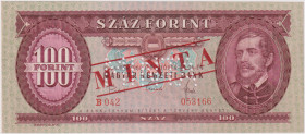 Hungary, 100 Forint 1968, series B 042, SPECIMEN - 1x MINTA perforation, red MINTA overprint on front and reverse, Pick 171 s3

UNC