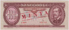 Hungary, 100 Forint 1975, series B 000, SPECIMEN - 1x MINTA perforation, red MINTA overprint on front and reverse, Pick 171 s3

UNC