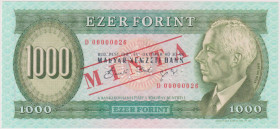 Hungary, 1000 Forint 1992, series D, low number 00000026, SPECIMEN - 1x MINTA perforation, red MINTA overprint on front and reverse, Pick 176 s

UNC