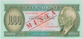 Hungary, 1000 Forint 1993, series D, low number 00000405, SPECIMEN - 1x MINTA perforation, red MINTA overprint on front and reverse, Pick 176 s

UNC