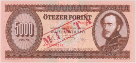 Hungary, 5000 Forint 1990, series J, low number 00000224, SPECIMEN - 1x MINTA perforation, red MINTA overprint on front and reverse, Pick 177 s

UNC