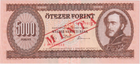 Hungary, 5000 Forint 1992, series J, low number 00000611, SPECIMEN - 1x MINTA perforation, red MINTA overprint on front and reverse, Pick 177 s

UNC