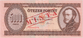 Hungary, 5000 Forint 1993, series J, low number 00000375, SPECIMEN - 1x MINTA perforation, red MINTA overprint on front and reverse, Pick 177 s

UNC