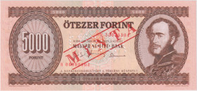 Hungary, 5000 Forint 1995, series K, low number 00000904, SPECIMEN - 1x MINTA perforation, red MINTA overprint on front and reverse, Pick 177 s

UNC