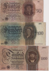 Germany, 50, 100 a 1000 RM 1924, 3 pcs, BKK D5, D7 a D9

VG - VG-