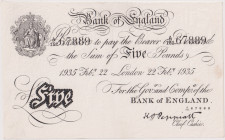 Great Britain, 5 Pounds 1935, forgery from Operation Bernhard, pinholes, Pick 335x

VF+