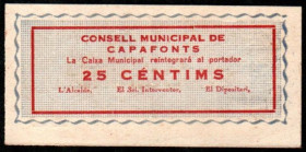 Capafonts, Tarragona. Consejo Municipal. 25 céntimos. EBC. Raro