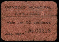 Caracuel, Ciudad Real. Consejo Municipal. 50 céntimos. Escaso