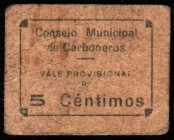 Carboneros, Jaén. Consejo Municipal. 5 céntimos. Escaso