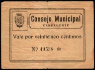 Carcagente, Valencia. Consejo Municipal. 25 céntimos. Raro