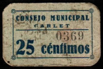 Carlet, Valencia. Consejo Municipal. 25 céntimos