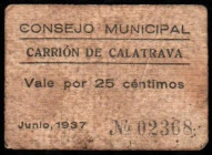 Carrión de Calatrava, Ciudad Real. Consejo Municipal. 25 céntimos. Escaso