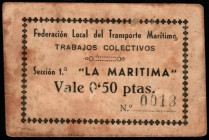 Cartagena, Murcia. LA MARÍTIMA. 0'50 peseta. Numeración bajísima 0013