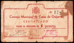 Casas de Guijarro, Cuenca. Consejo Municipal. 1 peseta. Numeración baja 177