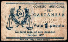 Castanesa, Huesca. Consejo Municipal. 1 peseta. Muy raro