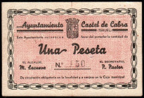 Castel de Cabra, Teruel. Ayuntamiento. 1 peseta. Numeración baja 150. Escaso