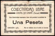 Castel de Cabra, Teruel. Colectividad Libre. 1 peseta. Casi EBC-. Raro