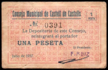 Castell de Castells, Alicante. Consejo Municipal. 1 peseta