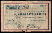 Castellfollit de la Roca, Girona. Consejo Municipal. 50 céntimos