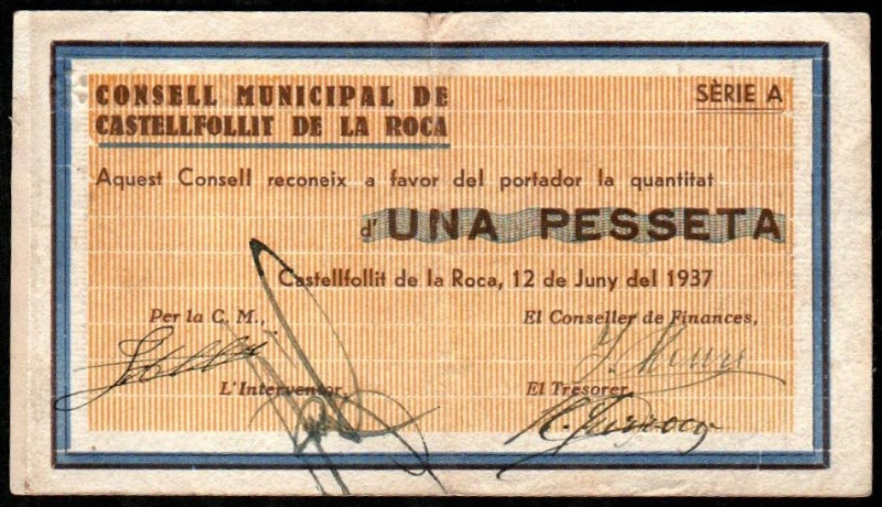 Castellfollit de la Roca, Girona. Consejo Municipal. 12 de junio de 1937. 1 pese...