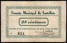 Castellote, Teruel. Consejo Municipal. 25 céntimos
