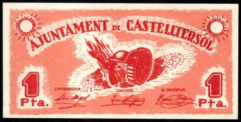 Castelltersol, Barcelona. Ayuntamiento. 1 peseta. Sin serie. G185; T890; M499D. ...