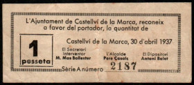 Castellví de la Marca, Barcelona. Ayuntamiento. 1 peseta. Escaso