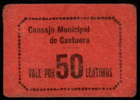 Castuera, Badajoz. Consejo Municipal. 50 céntimos. G270; M503B (50-150€). MBC+. ...
