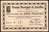 Cedrillas, Teruel. Consejo Municipal. 2 pesetas. Raro