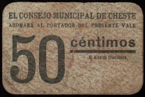 Cheste, Valencia. Consejo Municipal. 50 céntimos