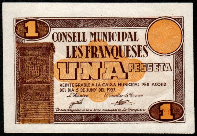 Franqueses, Les, Barcelona. Consejo Municipal. Junio de 1937. 1 peseta. Sin seri...