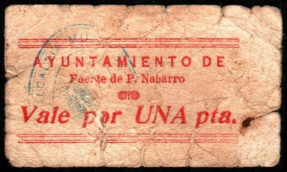 Fuente de P(edro) Naharro, Cuenca. Ayuntamiento. 1 peseta. G y M no citan. Casi ...