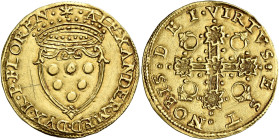 Firenze. Alessandro de’Medici duca della Repubblica di Firenze, 1532-1537 Scudo del sole, AV 3,35 g. Sole ALEXANDER MED DVX R P FLOREN Stemma coronato...