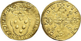 Firenze. Alessandro de’Medici duca della Repubblica di Firenze, 1532-1537 Scudo del sole, AV 3,16 g. Sole ALEXANDER MED R P FLOREN DVX Stemma coronato...