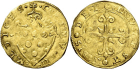 Firenze. Cosimo I de’Medici duca II poi granduca I, 1537-1574. I periodo: duca della Repubblica di Firenze, 1537-1574 Scudo del sole, AV 3,34 g. Sole ...