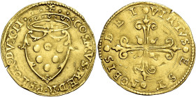 Firenze. Cosimo I de’Medici duca II poi granduca I, 1537-1574. I periodo: duca della Repubblica di Firenze, 1537-1574 Scudo del sole, AV 3,31 g. Sole ...