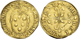 Firenze. Cosimo I de’Medici duca II poi granduca I, 1537-1574. I periodo: duca della Repubblica di Firenze, 1537-1574 Scudo del sole, AV 3,27 g. Sole ...