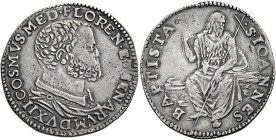 Firenze. II periodo: duca di Firenze e Siena, 1555-1569 Testone, AR 9,03 g. COSMVS MED FLOREN ET SENARVM DVX II Busto a d. Rv. S IOANNES -- BAPTISTA S...