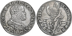 Firenze. II periodo: duca di Firenze e Siena, 1555-1569 Testone, AR 9,03 g. COSMVS MED FLOREN ET SENARVM DVX II Busto a d. Rv. S IOANNES -- BAPTISTA S...