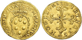 Firenze. III periodo: granduca di Toscana, 1569-1574 Scudo del sole, AV 3,33 g. Sole COS MAGNVS – DVX ETRVRIÆ Stemma coronato in cartella ornata di vo...