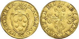 Firenze. Francesco I de’Medici granduca II, 1574-1587 Scudo, AV 3,35 g. FRA M MAG – DVX ETRVRIÆ II Stemma coronato in cartella ornata di volute. Rv. V...