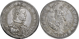 Firenze. Francesco I de’Medici granduca II, 1574-1587 Piastra 1575, AR 32,26 g. FRANC MED MAG ÆTRVRIÆ DVX II Busto corazzato a d. Rv. S IOANNES – gigl...