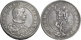 Firenze. Francesco I de’Medici granduca II, 1574-1587 Piastra 1575, AR 32,40 g. FRANC MED MAGN DVX ETRVRIÆ II Busto corazzato a d. Rv. S IOANNES – gig...