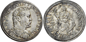 Firenze. Francesco I de’Medici granduca II, 1574-1587 Testone 1583, AR 9,20 g. FRAN MED MAGN DVX ETRVRIÆ II Busto corazzato a d. Rv. S – IOANNES – BAP...