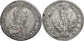 Firenze. Francesco I de’Medici granduca II, 1574-1587 Piastra 1584, AR 32,24 g. FRAN MED MAGN DVX ETRVRIÆ II Busto corazzato a d. Rv. Giglio S IOANNES...